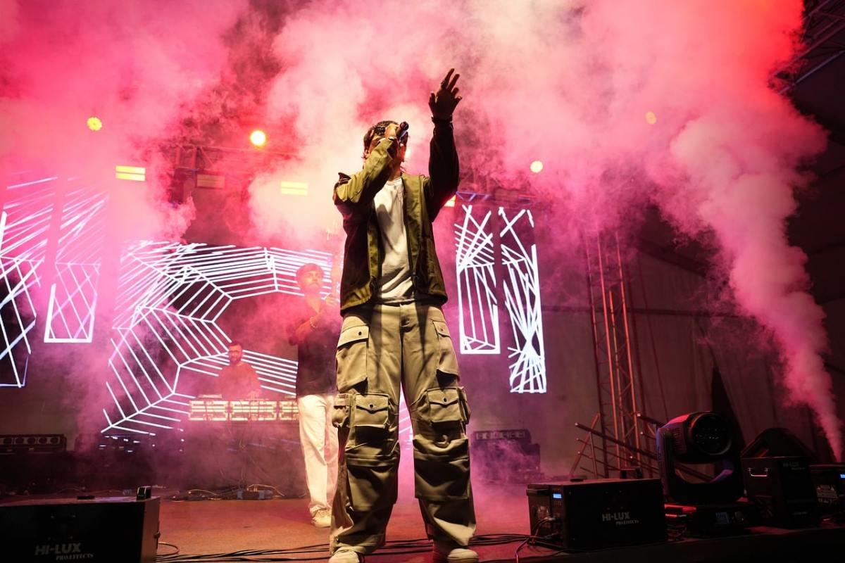 concert promotion event with singer and stage lights