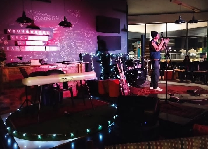 band musicians rehearsing in studio